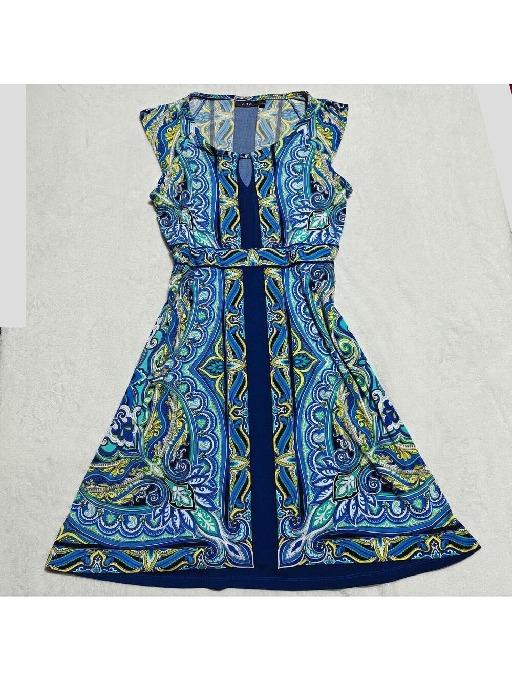 Apt 9 Y2K maximalist blue and yellow paisley jersey dress